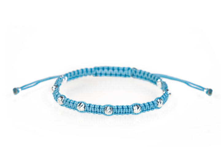 Brățară Pardo realizată cu șnur împletit și bile de Argint 925 de 4 mm