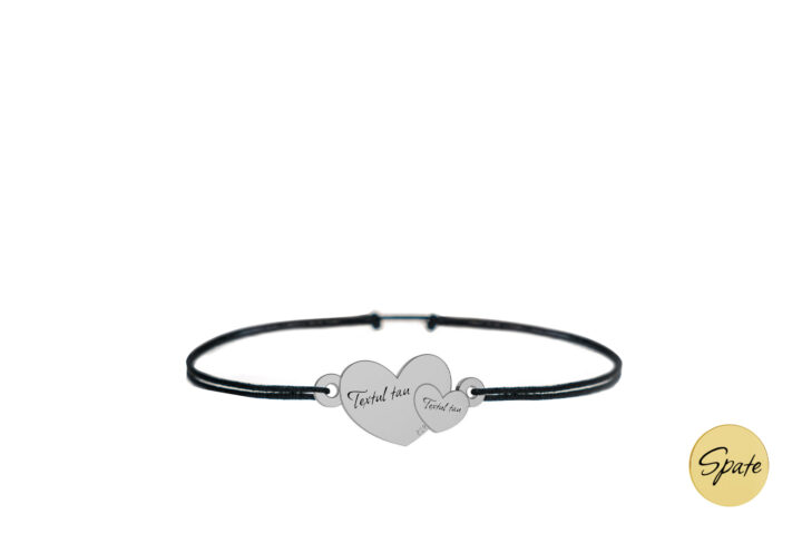 Brățară Pardo cu șnur și charm inimă dublă din Argint 925, lățime 17 mm, personalizat cu Gravura Laser - imagine 2