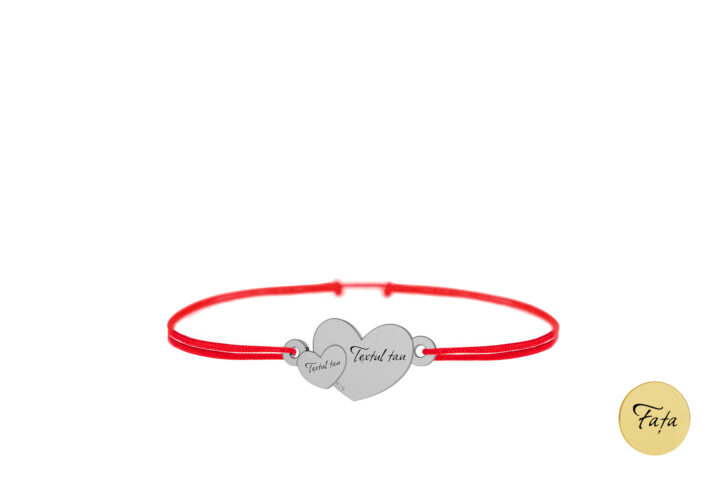 Brățară Pardo cu șnur și charm inimă dublă din Argint 925, lățime 17 mm, personalizat cu Gravura Laser - imagine 3