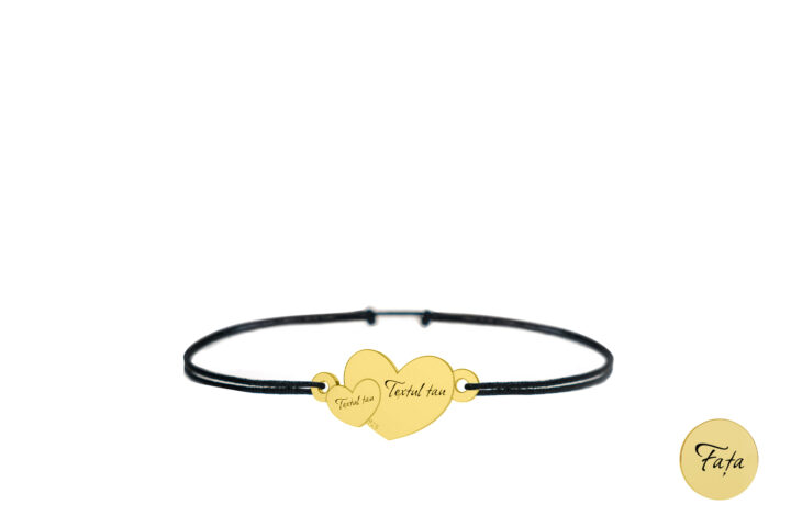 Brățară Pardo cu șnur și charm inimă dublă din Argint 925, lățime 17 mm, personalizat cu Gravura Laser - imagine 5
