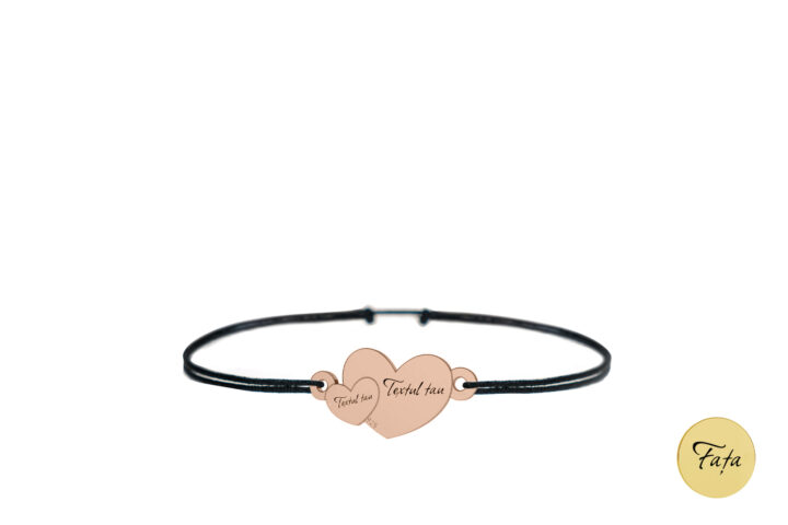 Brățară Pardo cu șnur și charm inimă dublă din Argint 925, lățime 17 mm, personalizat cu Gravura Laser - imagine 9