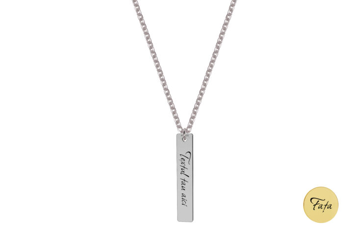 Lănțișor Pardo cu charm Dreptunghi din Argint 925, lățime 25 mm, personalizat cu Gravura Laser