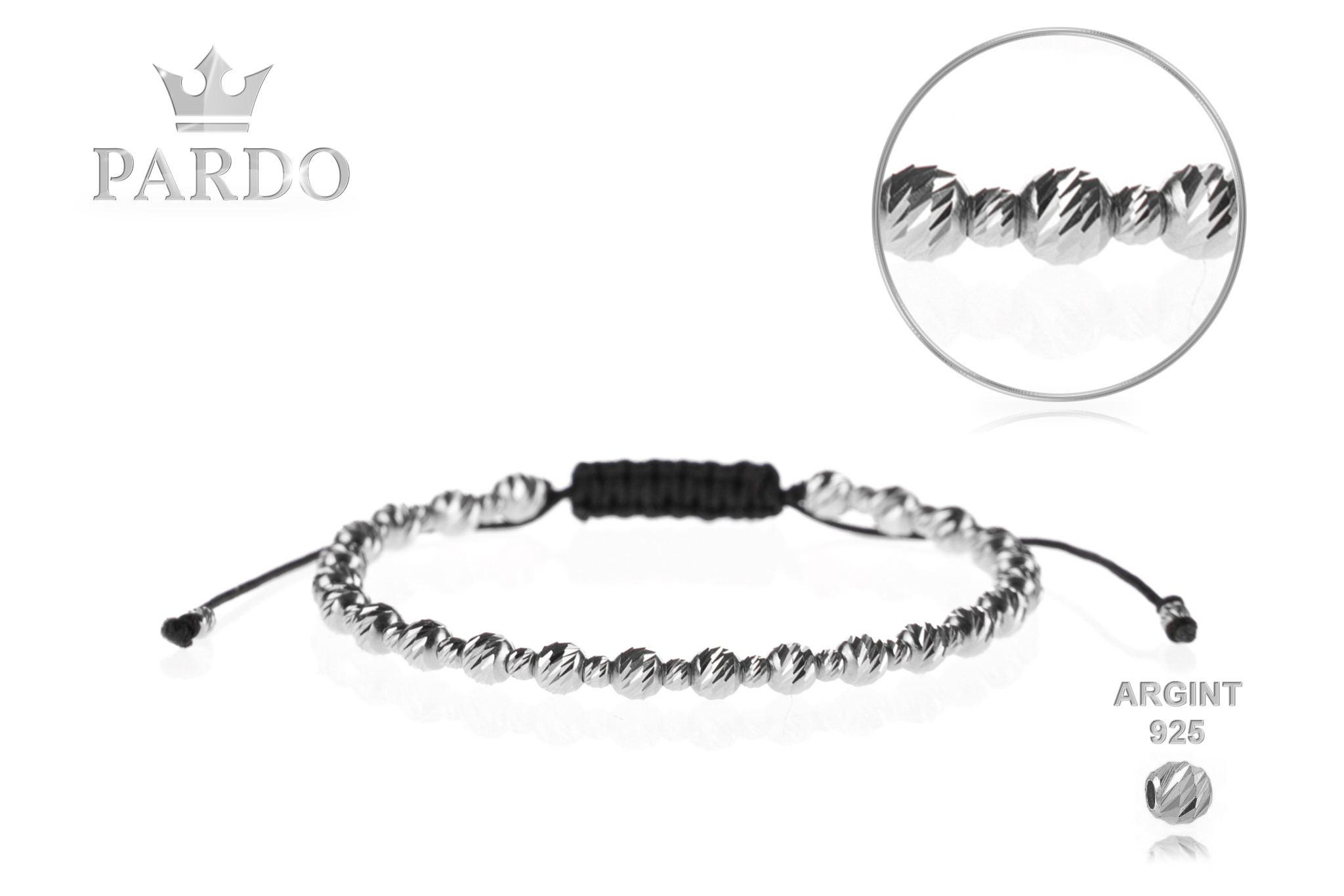 Brățară unisex Pardo cu sfere din Argint de 4mm - imagine 2